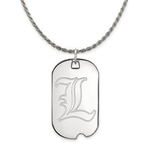 Sterling Silver U. of Louisville Large Dog Tag Pendant Necklace, 18 In